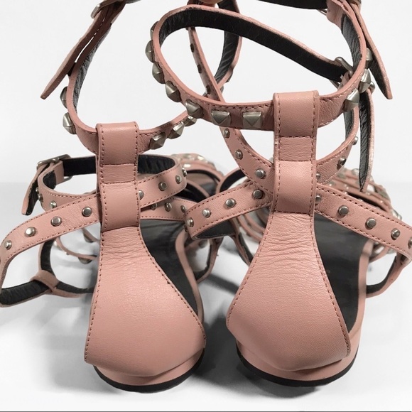 SAINT LAURENT Pink Gladiator Studded Leather Sandals 39.5 - Picture 9 of 16